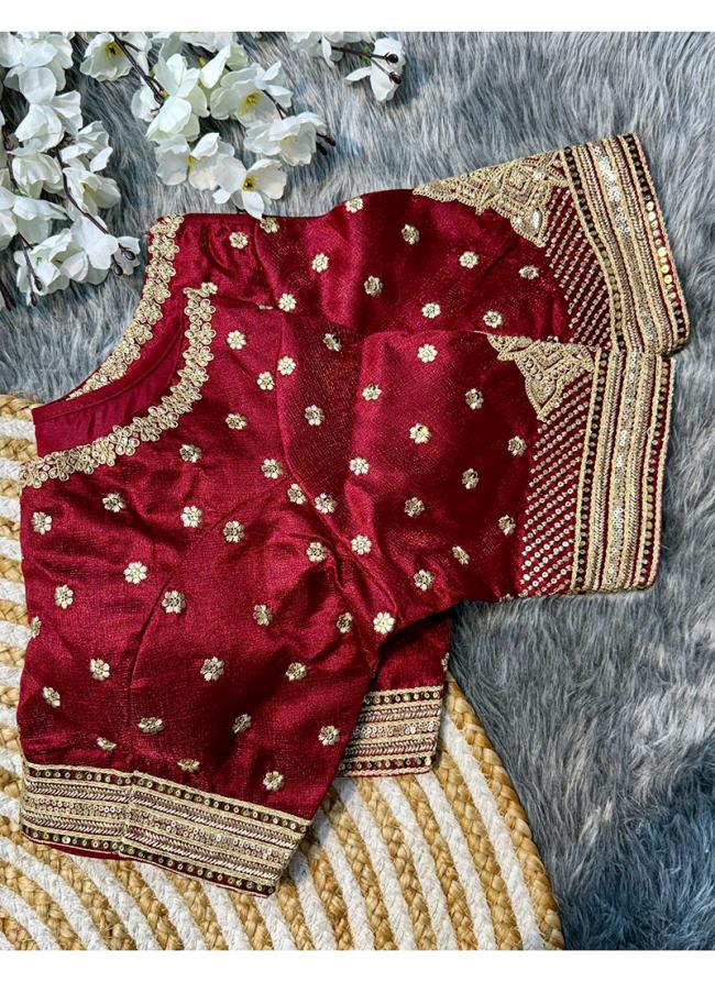 Soft Milan Silk Maroon Wedding Wear Embroidery Work Readymade Blouse
